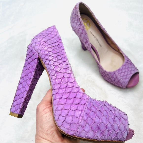 HOUSE OF HARLOW Leather Lilac Purple Peep Toe Python Pearl Pumps Heels S… - Picture 2 of 15